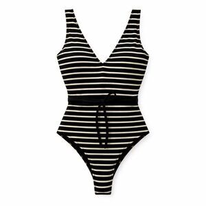 Body Glove Belted One Piece Swimsuit Striped Textured X-Small, High Hip NWT